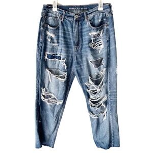 American Eagle Jeans Women's 14 90s Boyfriend Destroyed Patch Retro Grunge Baggy
